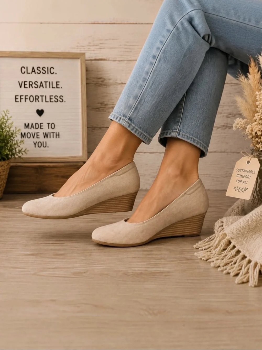 Dr. Scholl’s Women’s Beige Suede Wedge Comfort Shoes